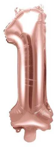 PartyDeco Folinis balionas "1" rožinio aukso, 35 cm