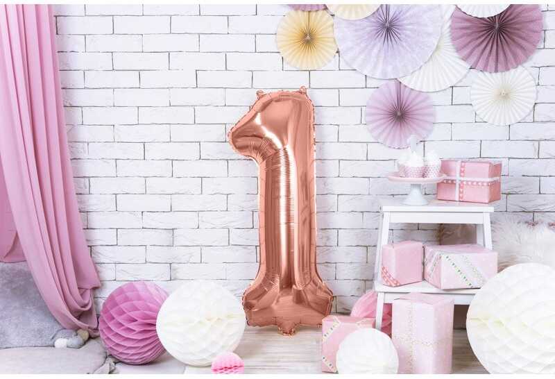 PartyDeco Folinis balionas "1" rožinio aukso, 86 cm