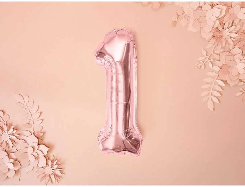 PartyDeco Folinis balionas "1" rožinio aukso, 35 cm