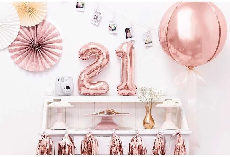 PartyDeco Folinis balionas "1" rožinio aukso, 35 cm