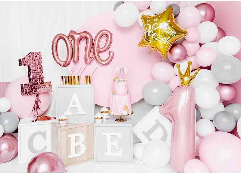 PartyDeco Folinis balionas "1 su karūna" rožinis, 90cm