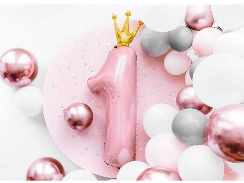 PartyDeco Folinis balionas "1 su karūna" rožinis, 90cm