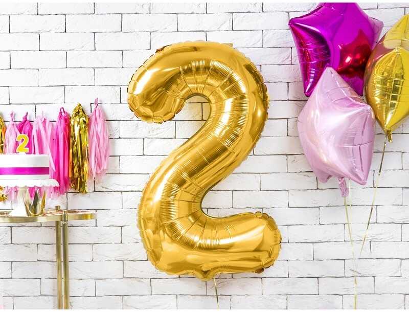 PartyDeco Folinis balionas "2" auksinis, 86 cm