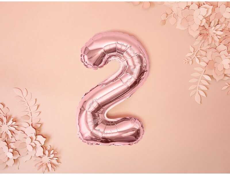 PartyDeco Folinis balionas "2" rožinio aukso, 35 cm