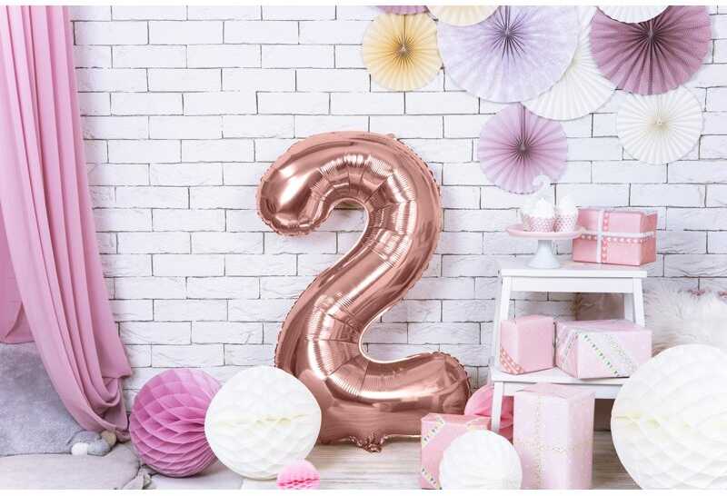 PartyDeco Folinis balionas "2" rožinio aukso, 86 cm