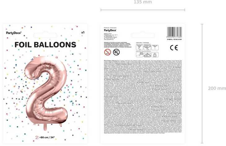 PartyDeco Folinis balionas "2" rožinio aukso, 86 cm