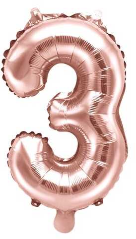 PartyDeco Folinis balionas "3" rožinio aukso, 35 cm