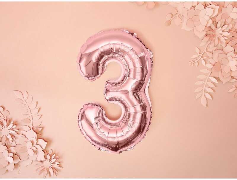 PartyDeco Folinis balionas "3" rožinio aukso, 35 cm