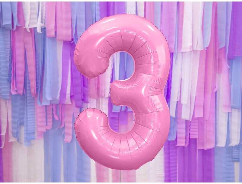 Party Deco PartyDeco Folinis balionas "3" rožinis, 86 cm