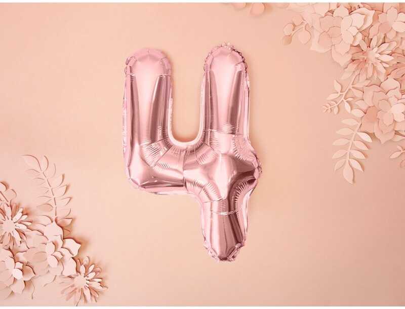 PartyDeco Folinis balionas "4" rožinio aukso, 35 cm