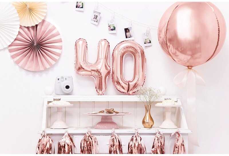 PartyDeco Folinis balionas "4" rožinio aukso, 35 cm