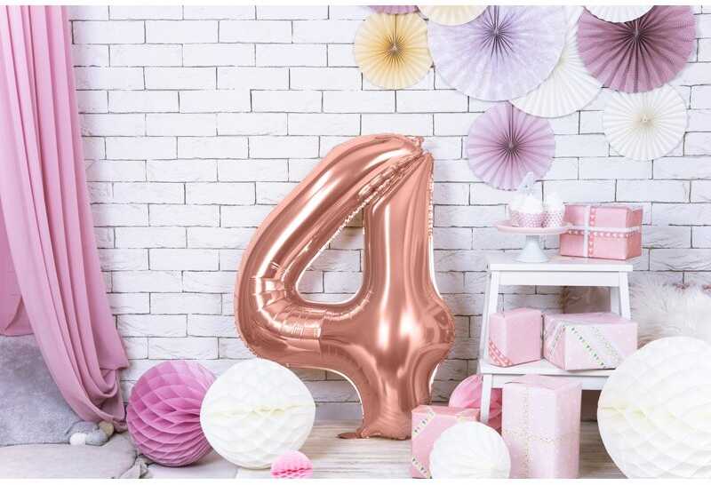 PartyDeco Folinis balionas "4" rožinio aukso, 86 cm