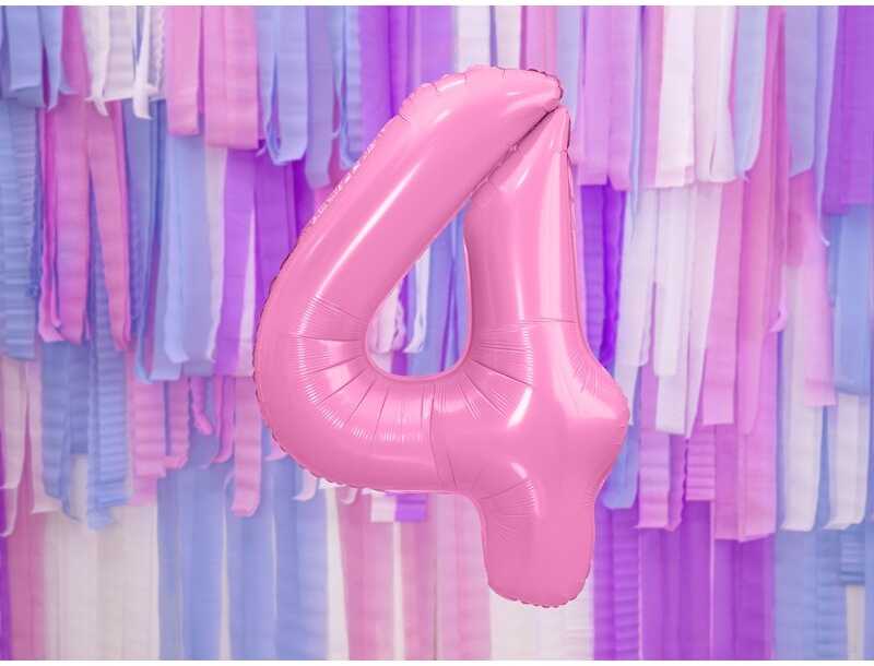 PartyDeco Folinis balionas "4" rožinis, 86 cm