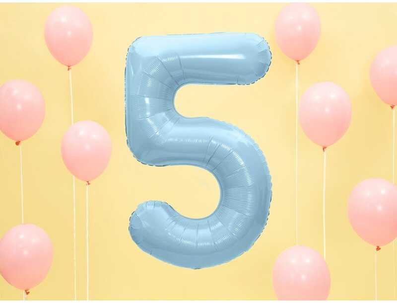 PartyDeco Folinis balionas "5" melsvas, 86 cm