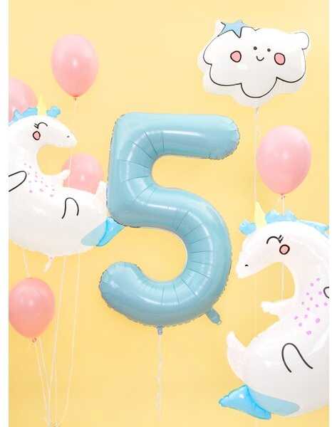 PartyDeco Folinis balionas "5" melsvas, 86 cm