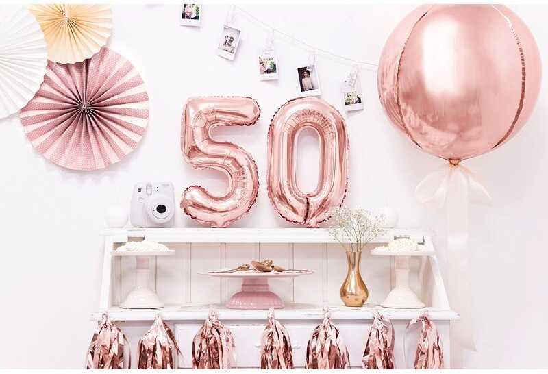 PartyDeco Folinis balionas "5" rožinio aukso, 35 cm