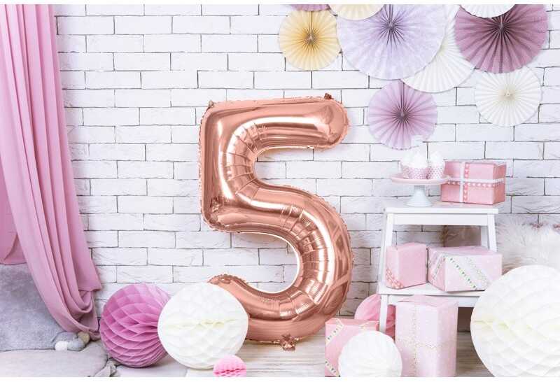 PartyDeco Folinis balionas "5" rožinio aukso, 86 cm