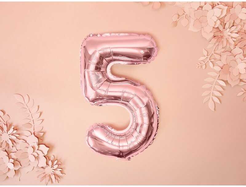 PartyDeco Folinis balionas "5" rožinio aukso, 35 cm