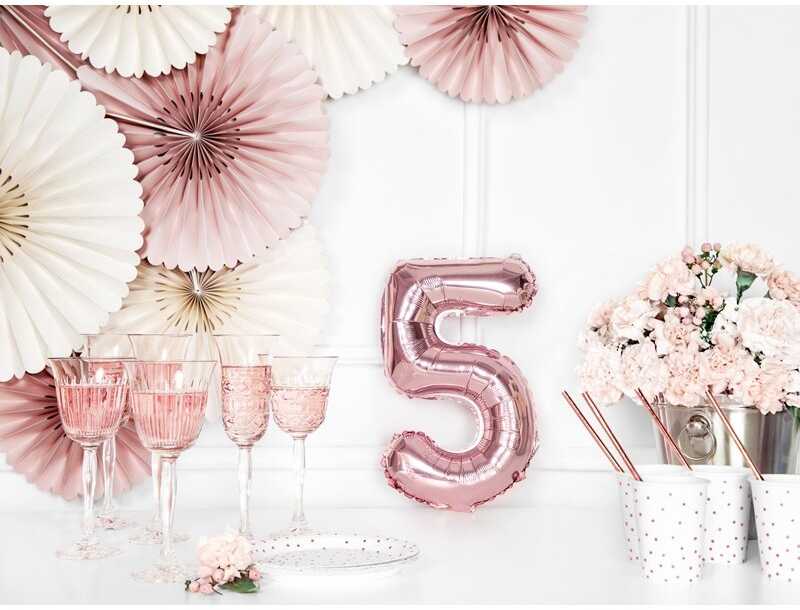 PartyDeco Folinis balionas "5" rožinio aukso, 86 cm