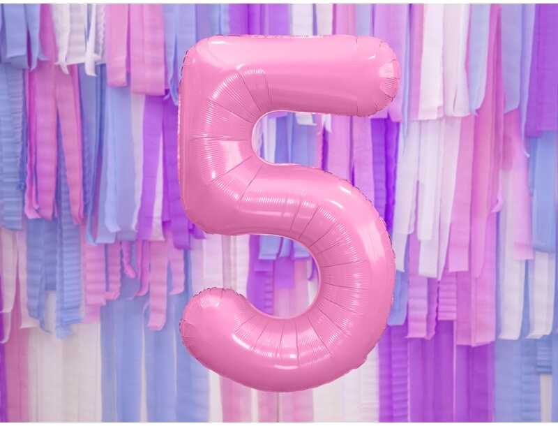 PartyDeco Folinis balionas "5" rožinis, 86 cm