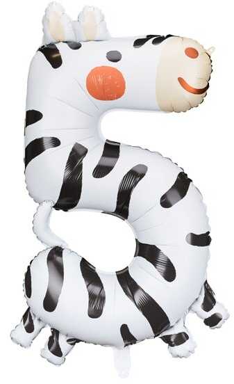 PartyDeco Folinis balionas "5" Zebras, 68x98 cm