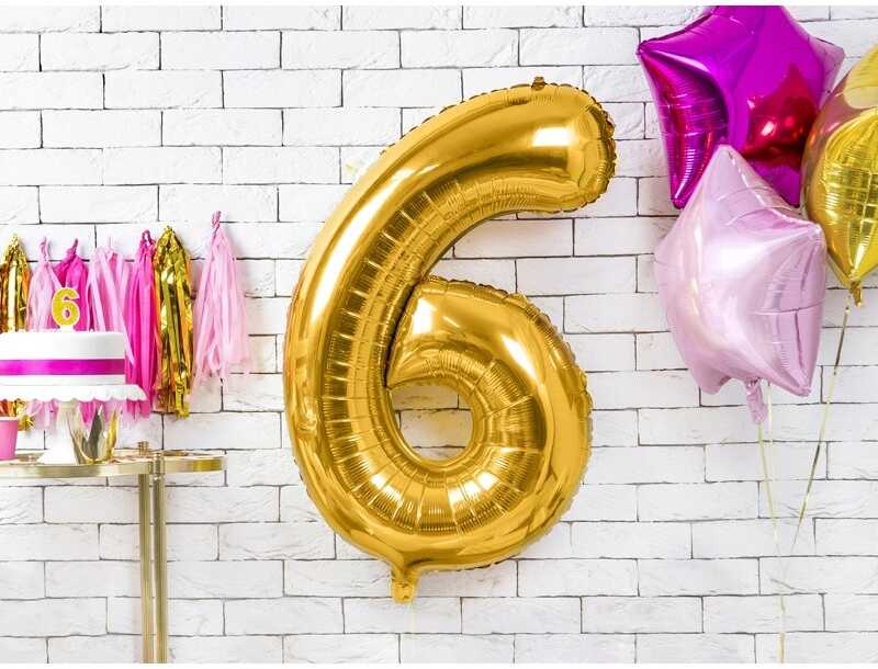PartyDeco Folinis balionas "6" auksinis, 86 cm