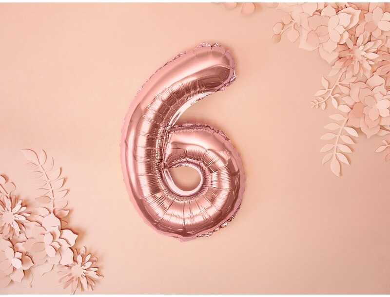 PartyDeco Folinis balionas "6" rožinio aukso, 35 cm