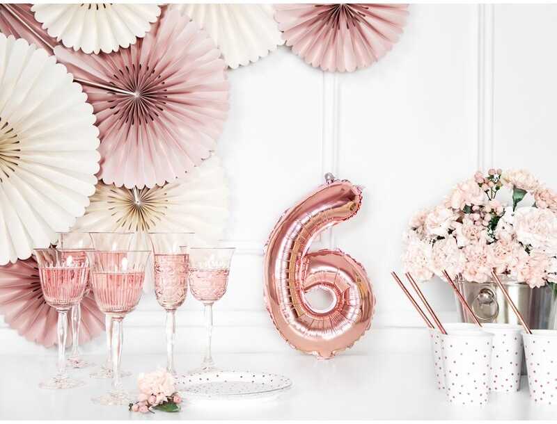 PartyDeco Folinis balionas "6" rožinio aukso, 35 cm