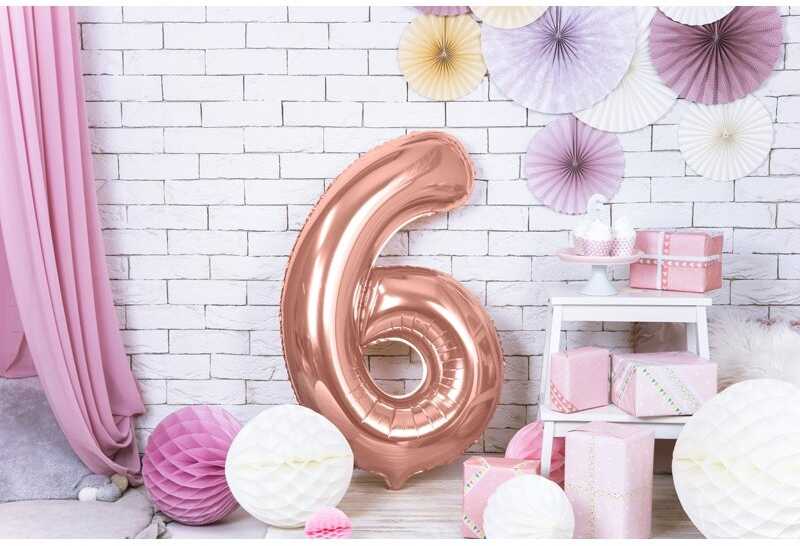 PartyDeco Folinis balionas "6" rožinio aukso, 86 cm