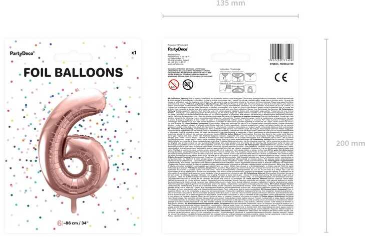 PartyDeco Folinis balionas "6" rožinio aukso, 86 cm
