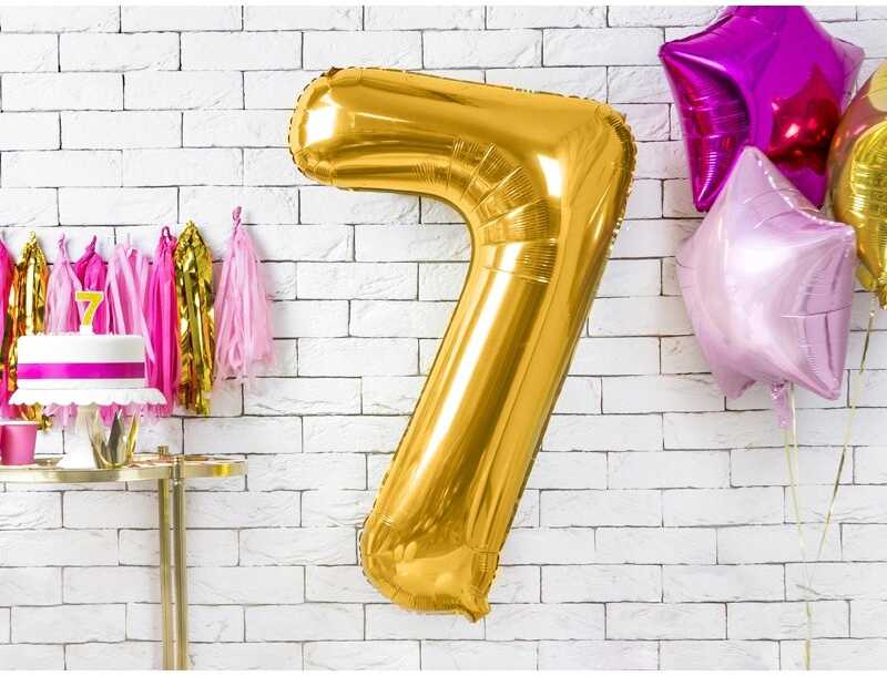 PartyDeco Folinis balionas "7" auksinis, 86 cm