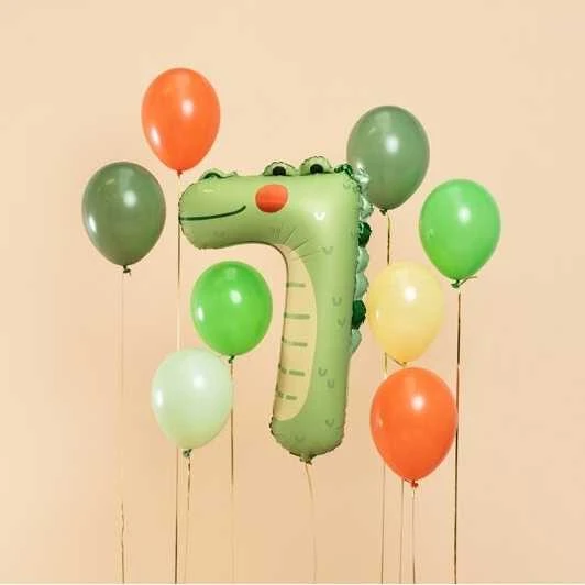 PartyDeco Folinis balionas "7" Krokodilas, 56x85 cm