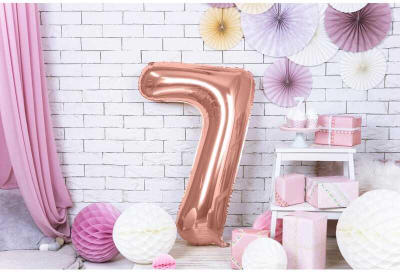 PartyDeco Folinis balionas "7" rožinio aukso, 86 cm