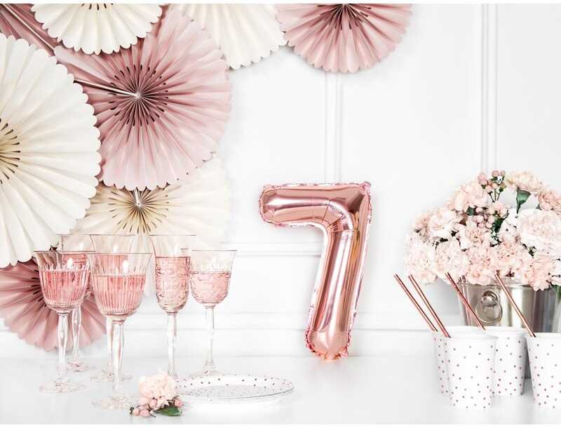 PartyDeco Folinis balionas "7" rožinio aukso, 35 cm