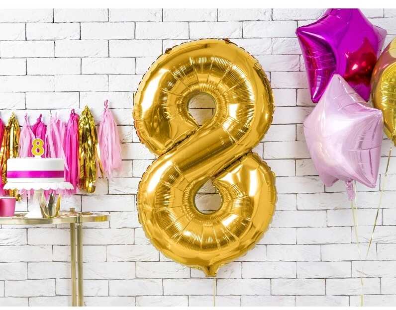 PartyDeco Folinis balionas "8" auksinis, 86 cm