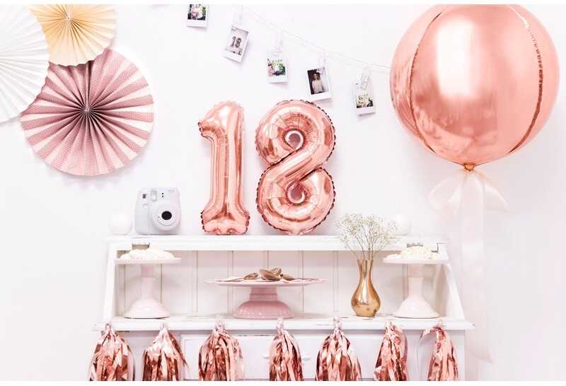 PartyDeco Folinis balionas "8" rožinio aukso, 35 cm