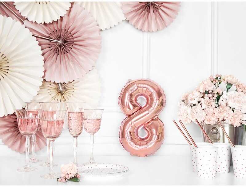 PartyDeco Folinis balionas "8" rožinio aukso, 35 cm