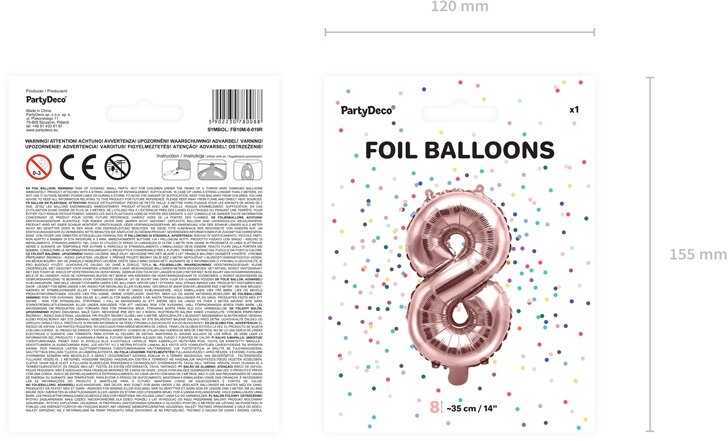 PartyDeco Folinis balionas "8" rožinio aukso, 35 cm