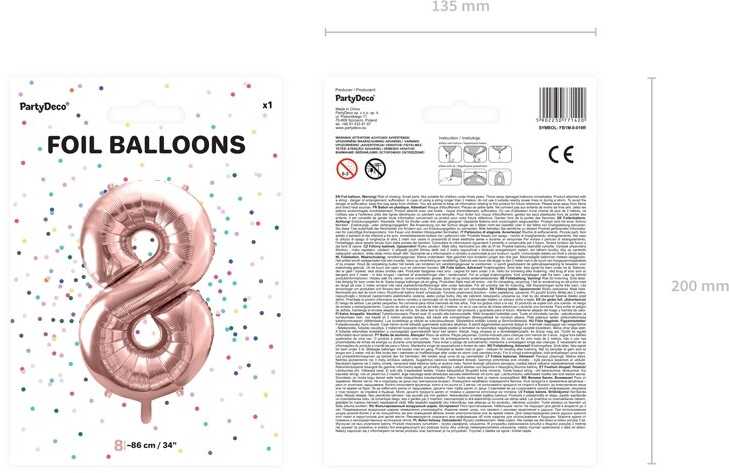 PartyDeco Folinis balionas "8" rožinio aukso, 86 cm