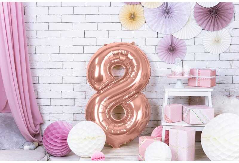 PartyDeco Folinis balionas "8" rožinio aukso, 86 cm