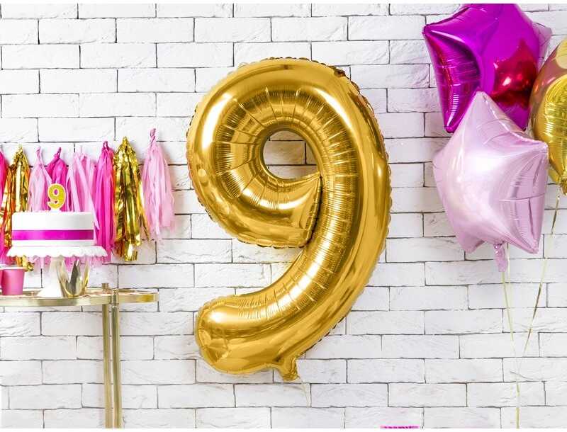 PartyDeco Folinis balionas "9" auksinis, 86 cm