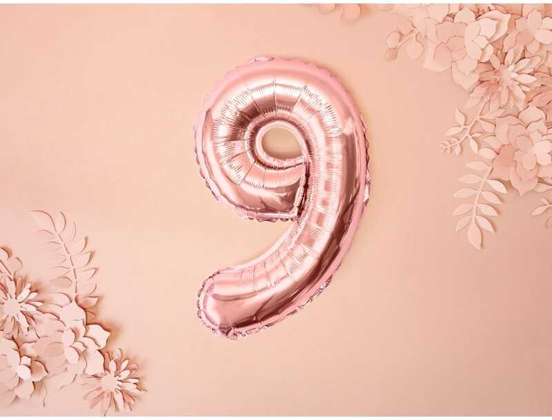 PartyDeco Folinis balionas "9" rožinio aukso, 35 cm