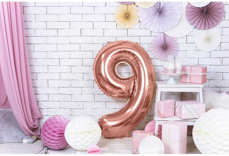 PartyDeco Folinis balionas "9" rožinio aukso, 86 cm