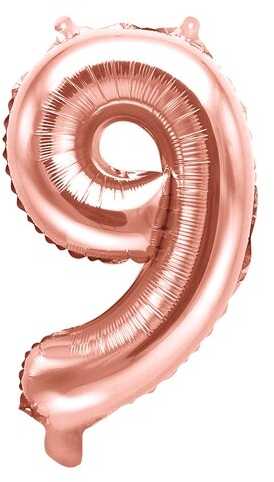 PartyDeco Folinis balionas "9" rožinio aukso, 35 cm
