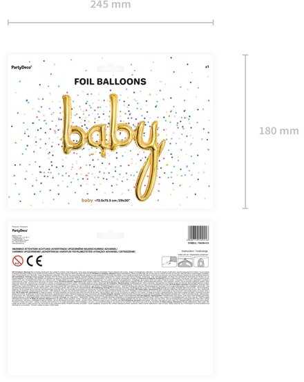 PartyDeco Folinis balionas baby auksinis, 73,5x75,5cm