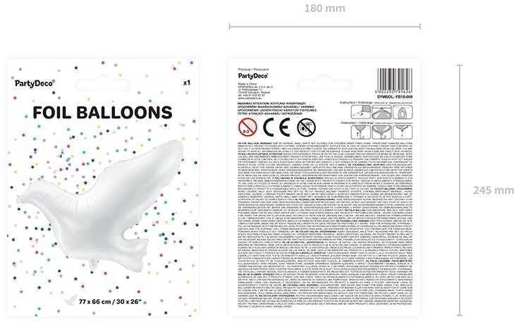 Party Deco PartyDeco Folinis balionas "Baltas balandis" 77 x 66 cm