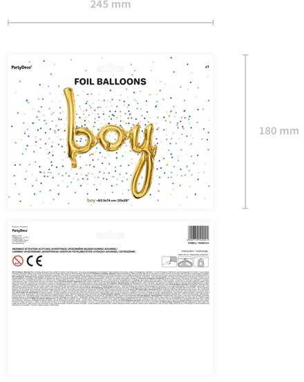 Party Deco PartyDeco Folinis balionas Boy auksinis, 63.5x74cm
