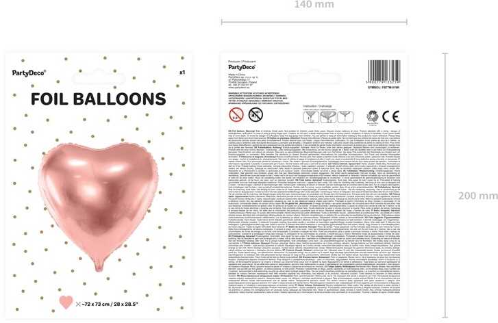 PartyDeco Folinis balionas didelė Širdelė rožinio aukso 72cm