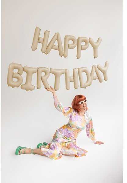 PartyDeco Folinis balionas Happ Birthday kreminis 340x35cm