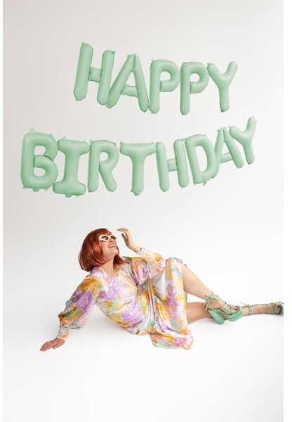 PartyDeco Folinis balionas Happ Birthday žalsvas 340x35cm